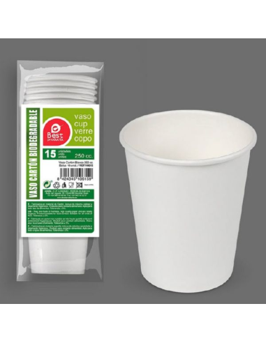 VASO CAMPING BEST PAQUETE  15 uds  250 cc CARTON BLANCO