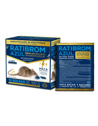 RATICIDA RATIBROM AZUL CEBO FRESCO 003 EXP. 10 BOLSAS 100 GRs